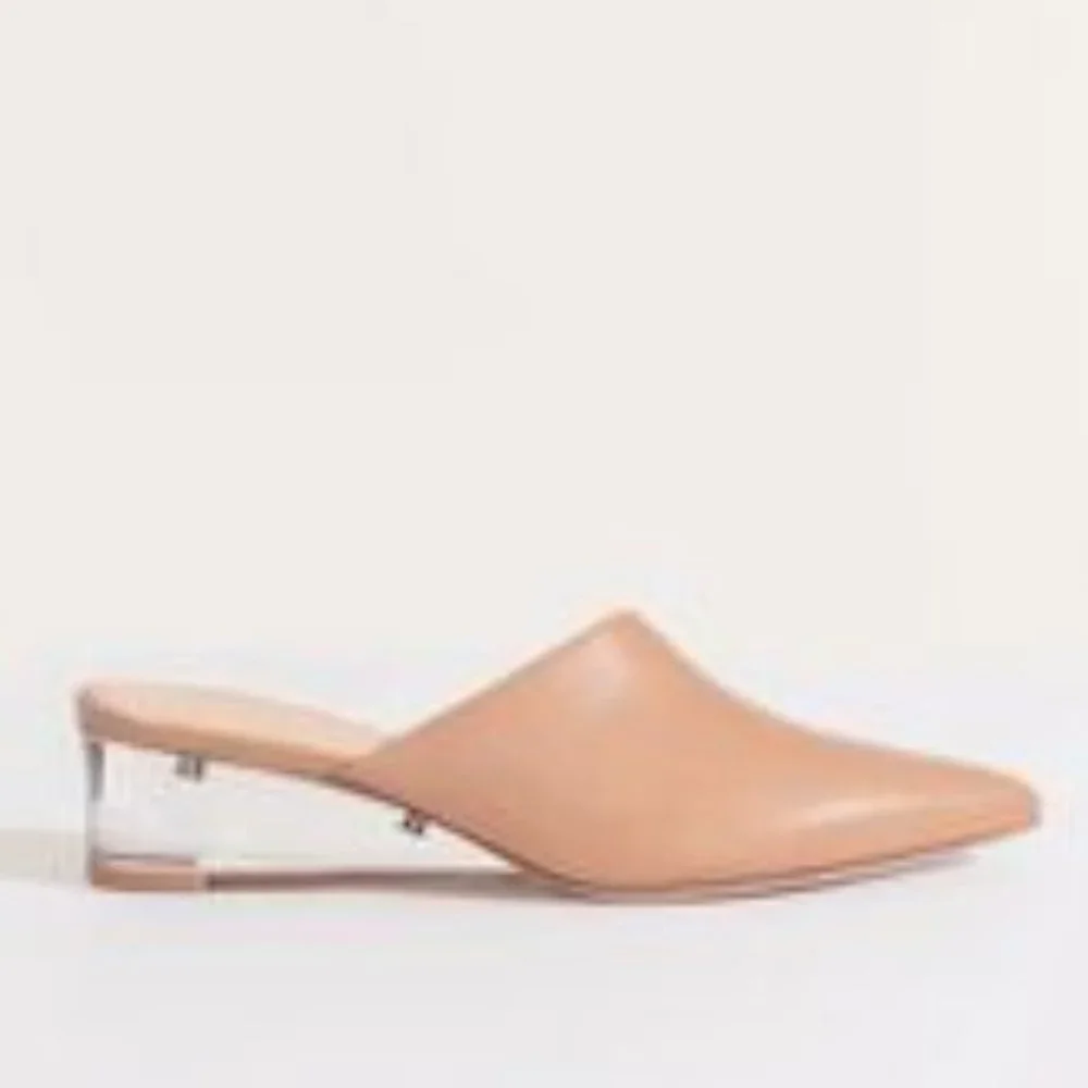NWT Veronica Beard Ricky Nude Leather Mule with Translucent Lucite Wedge Heel - Picture 5 of 12